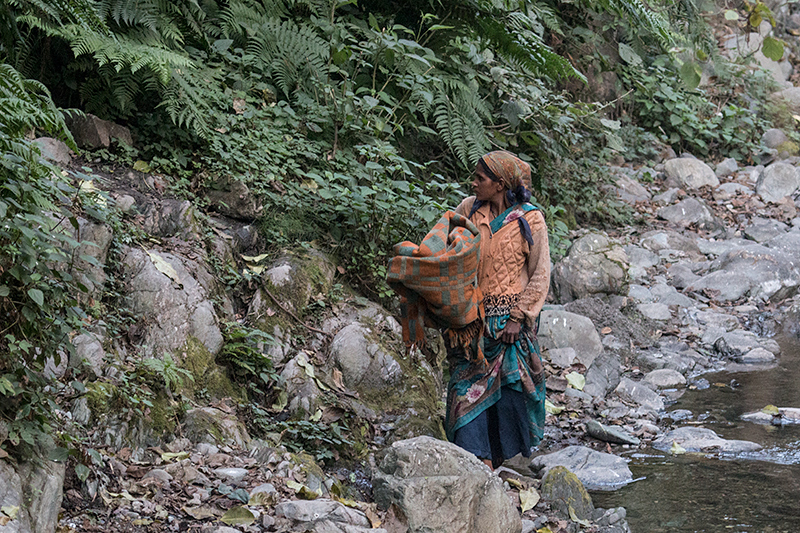 Woman Walking Along River, Naintal, India